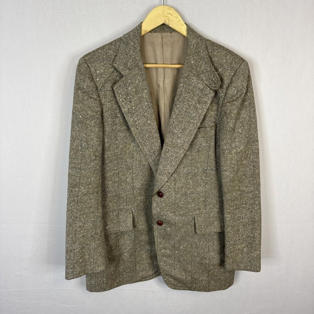 Crombie‎ Highland Tweed Sport Coat 40R Pure New Wool Windowpane Blazer Brown